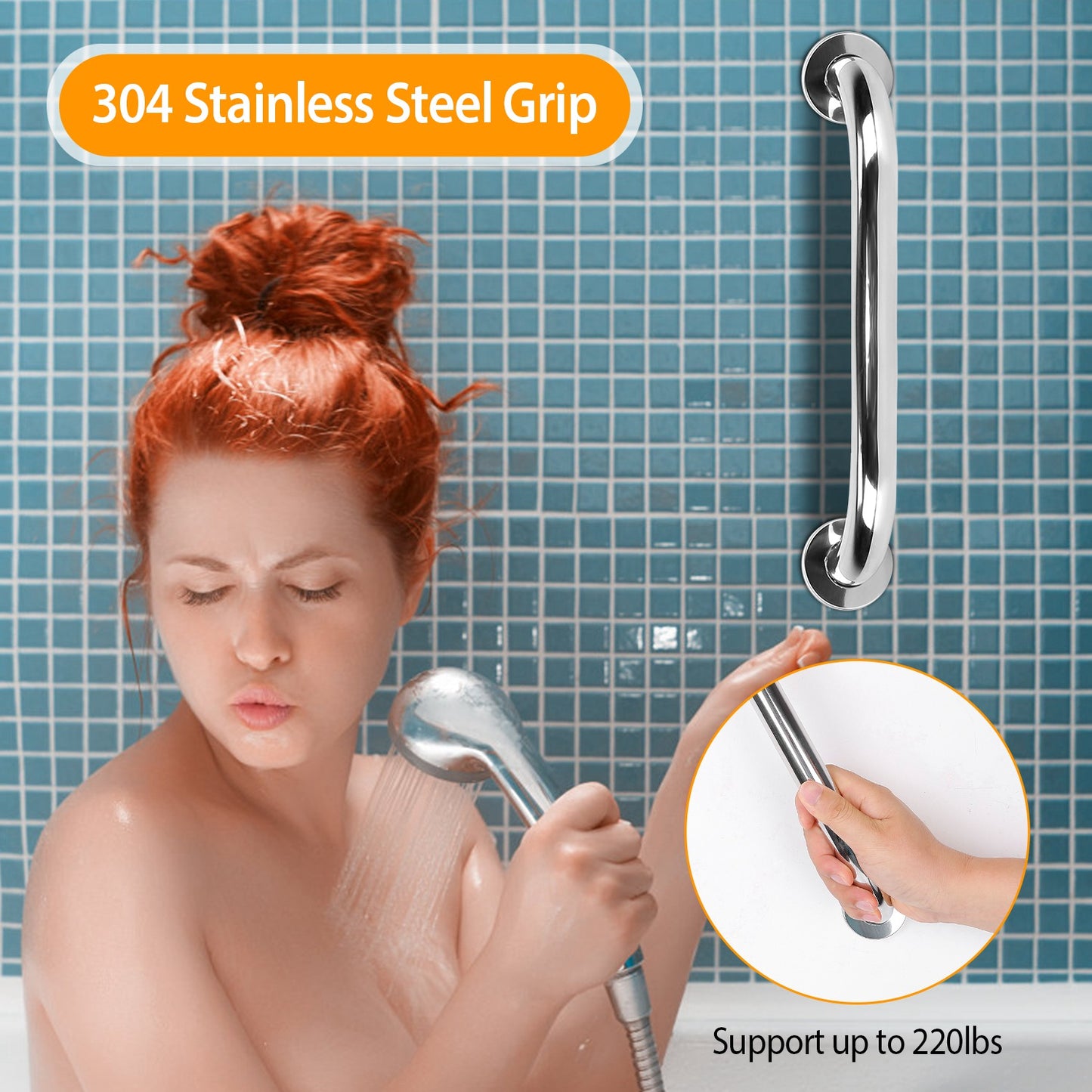 Bath Grab Bar 19.7in Stainless Steel Safety Handle - 2 Pack