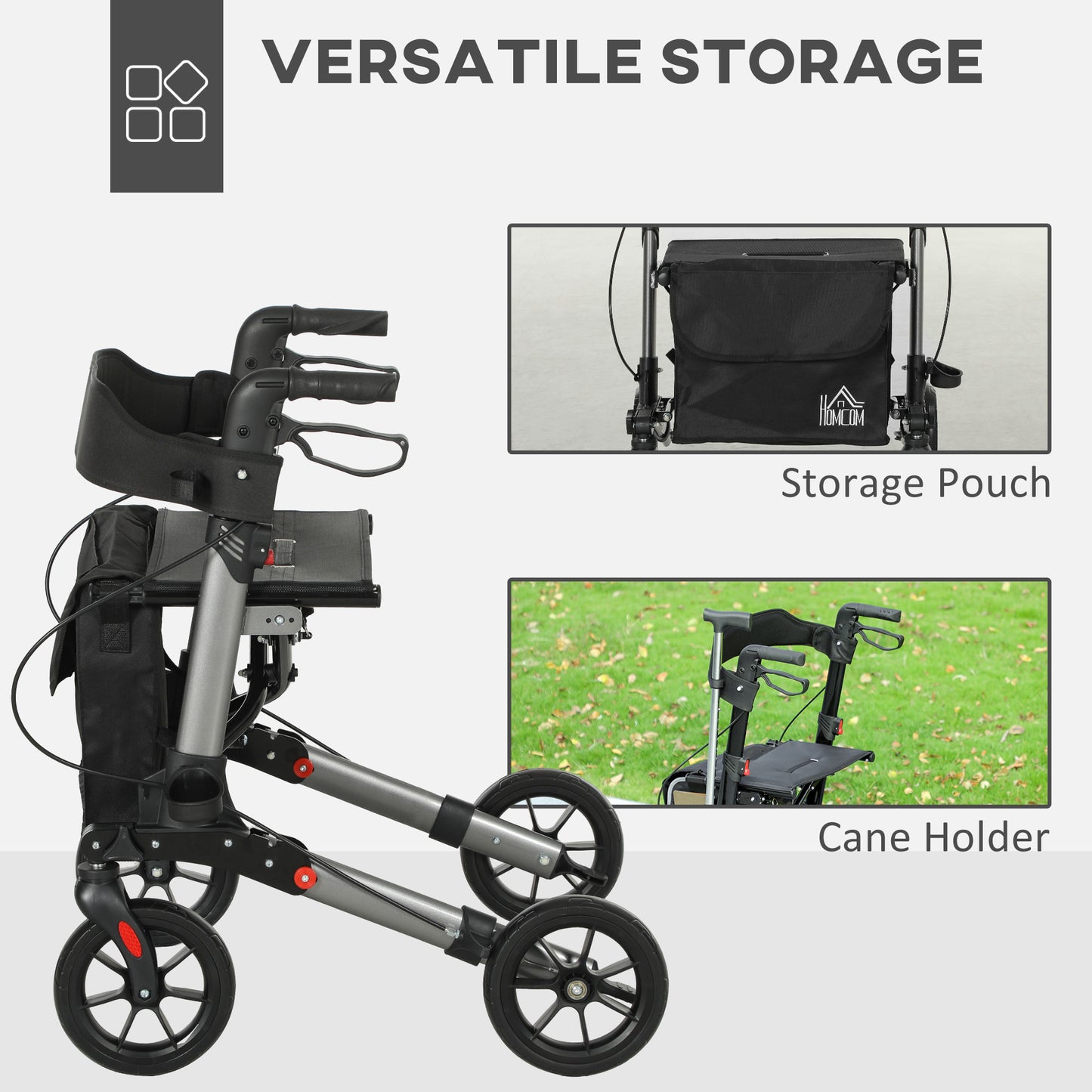 4-Wheel Rollator Walker with Seat and Back - Foldable, 300 lbs Capacity, Dual Brakes