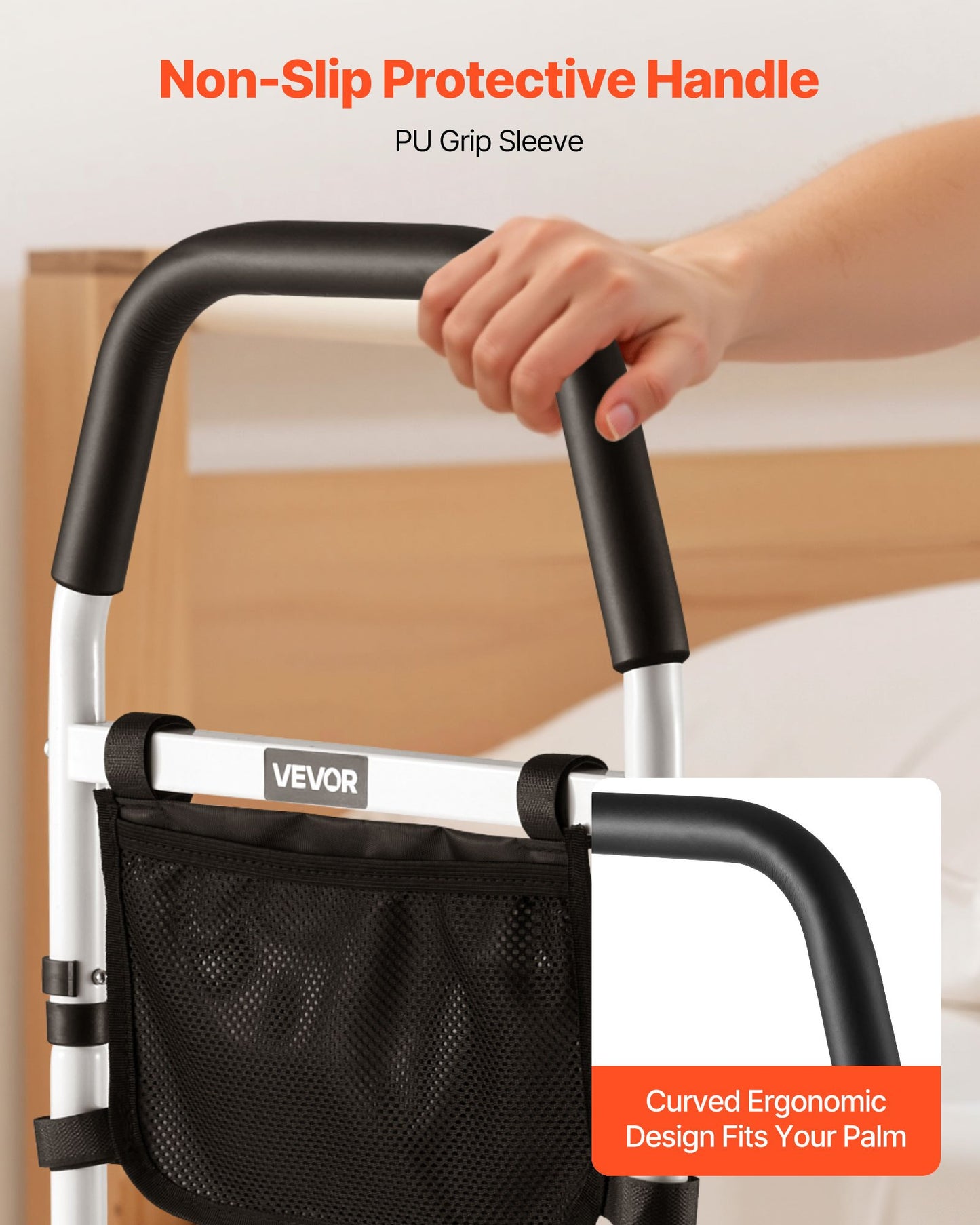 Bed Rail for Elderly - Adjustable Height Bedside Assist Rail, 300 lbs Capacity