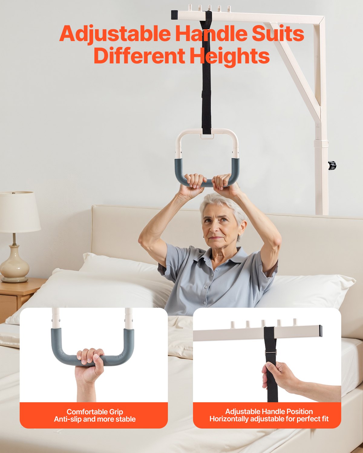 Trapeze Bar for Bed - Height Adjustable with Floor Stand, 350 lbs Capacity