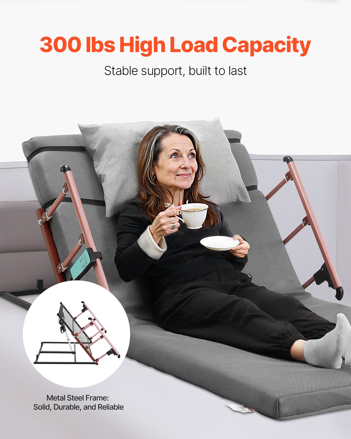 Electric Lifting Backrest for Bed - 300 lbs Capacity, Adjustable 4-68° with Guardrail