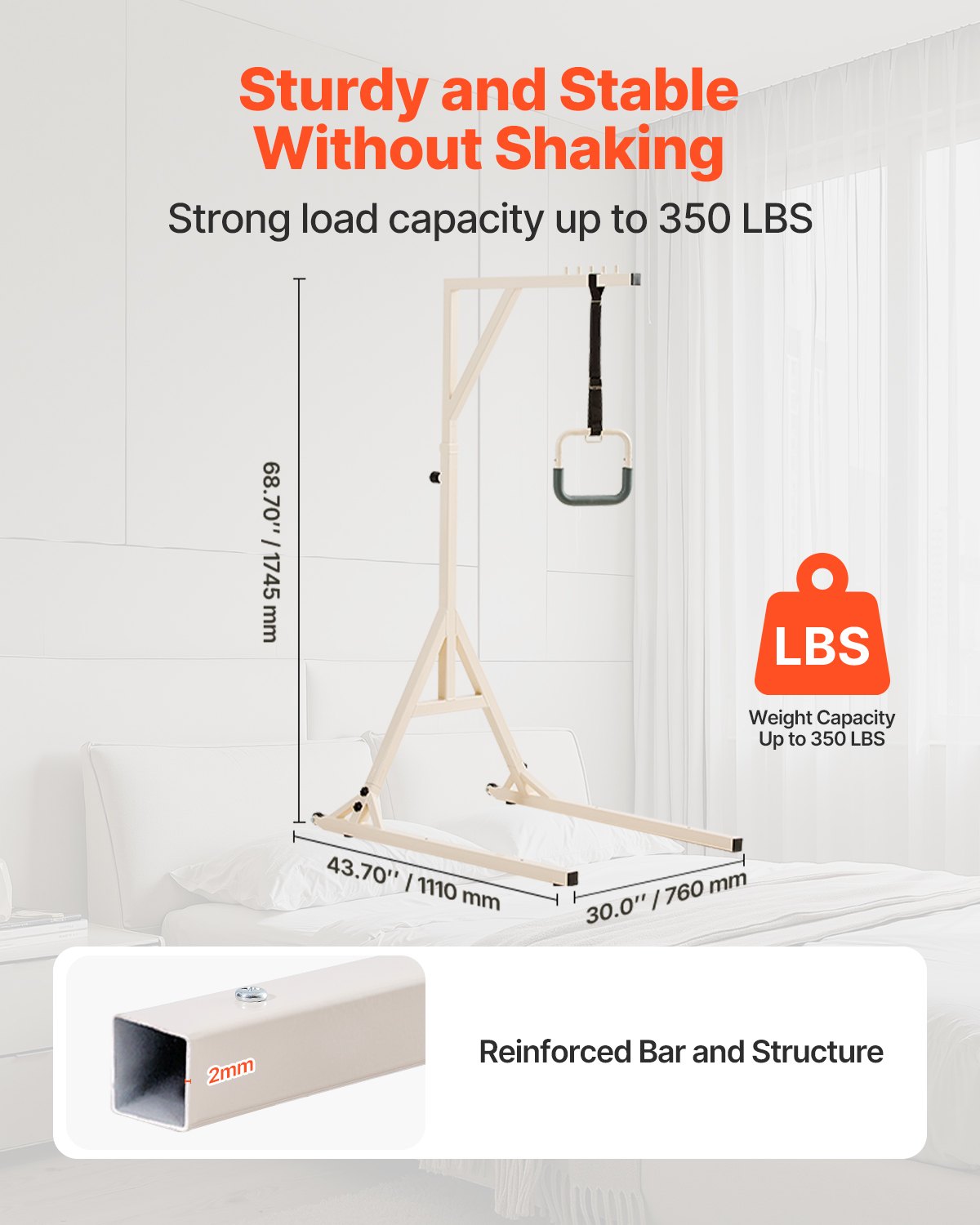 Trapeze Bar for Bed - Height Adjustable with Floor Stand, 350 lbs Capacity