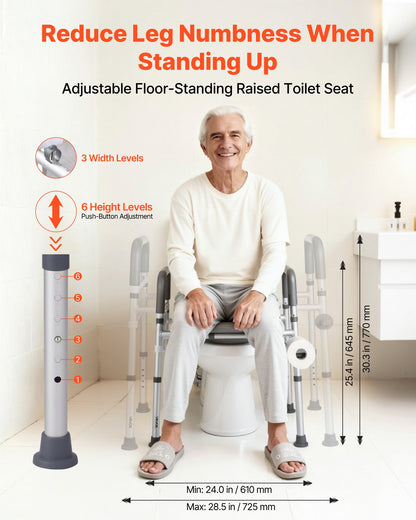 Raised Toilet Seat with Arms - Adjustable Height & Width, 400 lbs Capacity, Padded