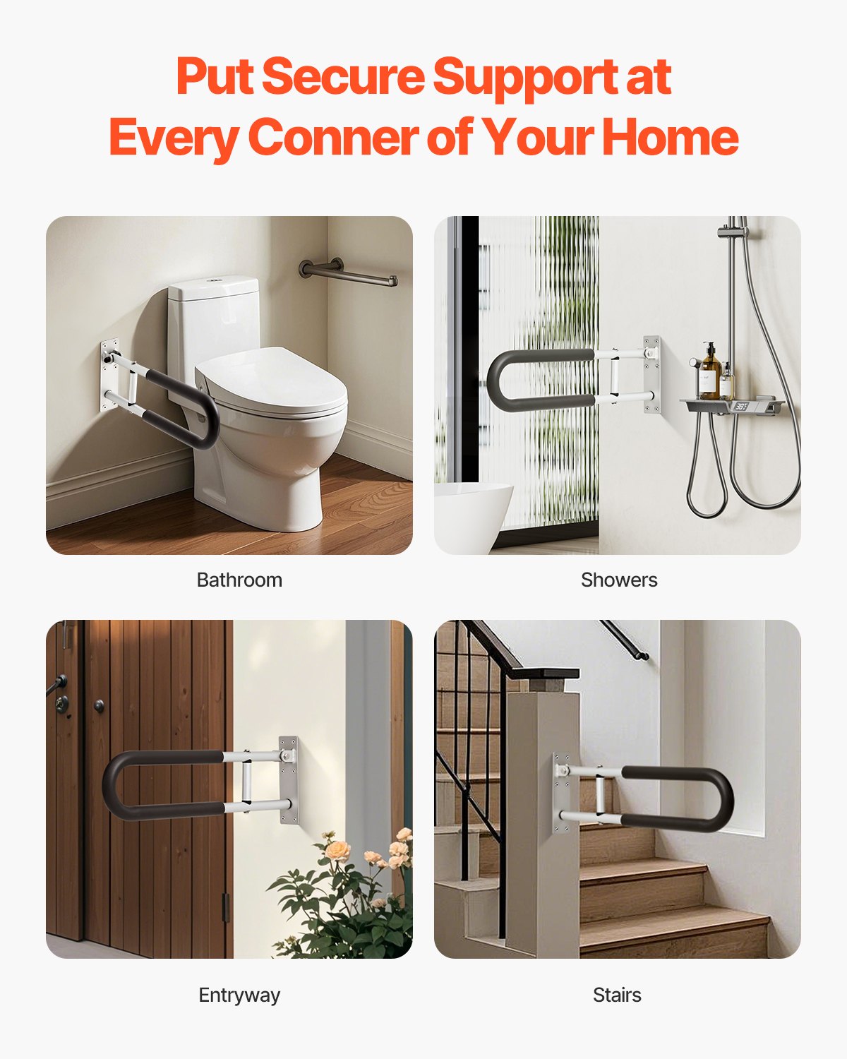 Toilet Safety Rail - Foldable U-Shaped Grab Bar, 300 lbs Capacity, Anti-Slip