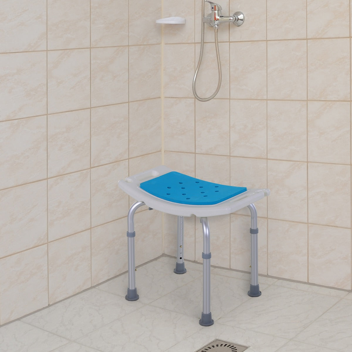 Adjustable Shower Stool with Handles - 6-Level Height, 300 lbs Capacity, Non-Slip