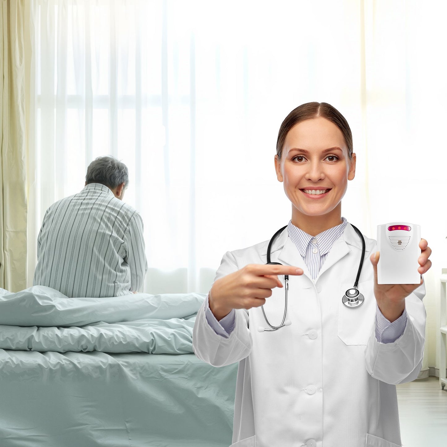 Bed Alarm System for Elderly - 14x30" Wireless Sensor Pad with Pager for Fall Prevention