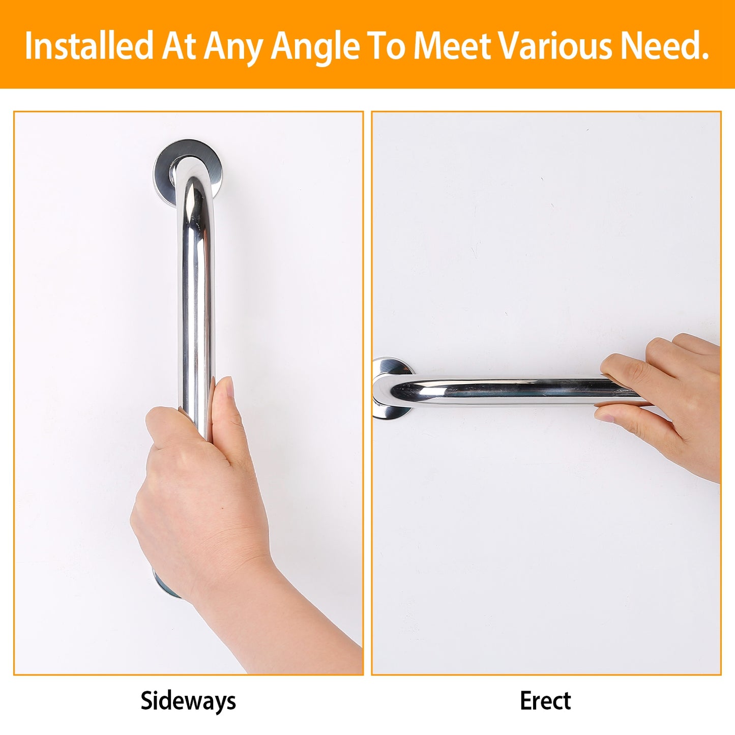 Bath Grab Bar 19.7in Stainless Steel Safety Handle - 2 Pack