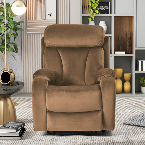 Lift Chair Recliner - Power Remote Control, Cashmere Fabric, Brown