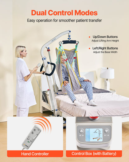 Electric Patient Lift, Folding Patient Transfer Lift With U-Shaped Sling, Height & Width Adjustable Medical Transfer Assist With 4 Wheels & Handle Controller For Disabled Bedridden, 400LBS