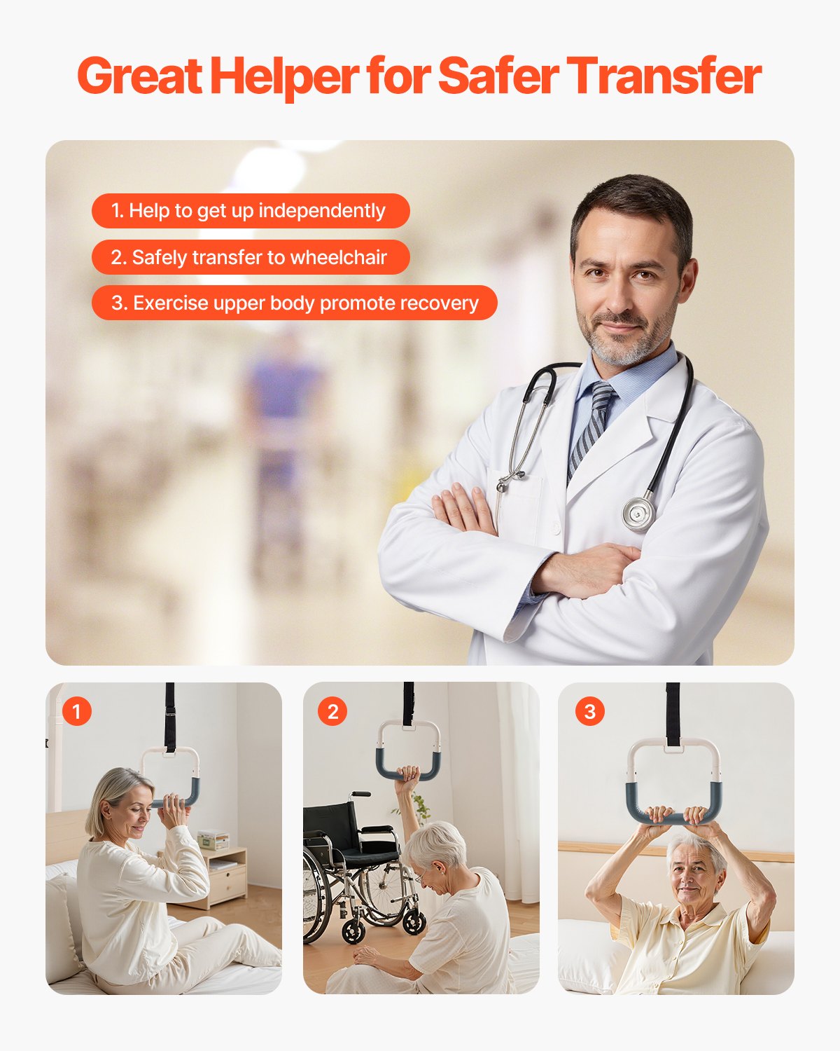 Trapeze Bar for Bed - Height Adjustable with Floor Stand, 350 lbs Capacity