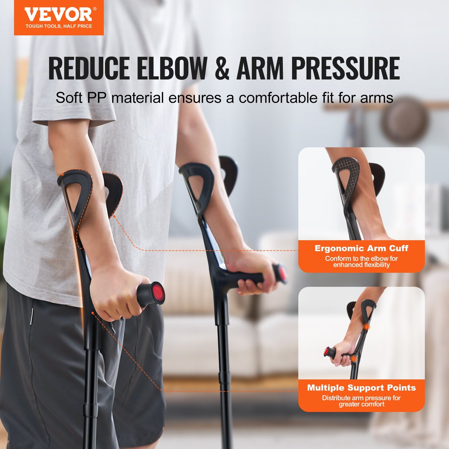 Forearm Crutches For Adults, Folding Walking Forearm Crutches With 10-Level Adjustable Height, Lightweight Aluminum Medical Crutches With Open Cuff For Leg Injury Surgery Disabled, 1 Pair 350LBS