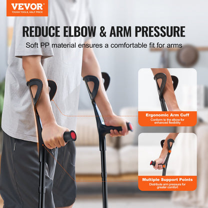 Forearm Crutches For Adults, Folding Walking Forearm Crutches With 10-Level Adjustable Height, Lightweight Aluminum Medical Crutches With Open Cuff For Leg Injury Surgery Disabled, 1 Pair 350LBS