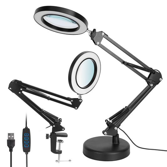 LED Magnifier Desk Lamp 8x - Swing Arm Reading Light With Clamp