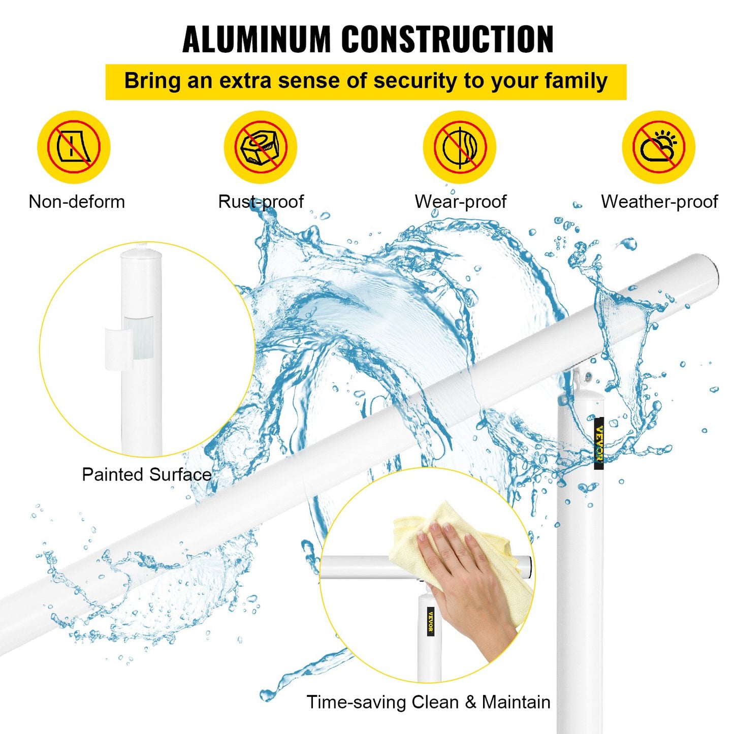 Outdoor Stair Railing Kit - 5 ft Adjustable Handrail for 0-5 Steps, White Aluminum