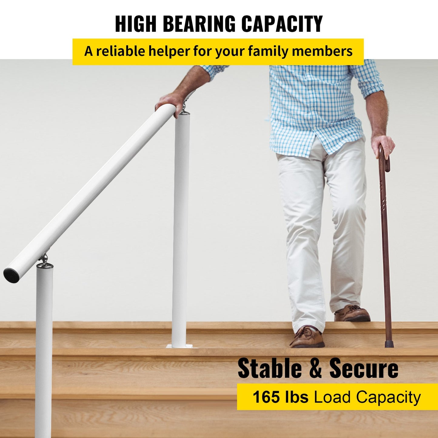 Outdoor Stair Railing Kit - 3 ft Adjustable Handrail for 1-3 Steps, 165 lbs Capacity