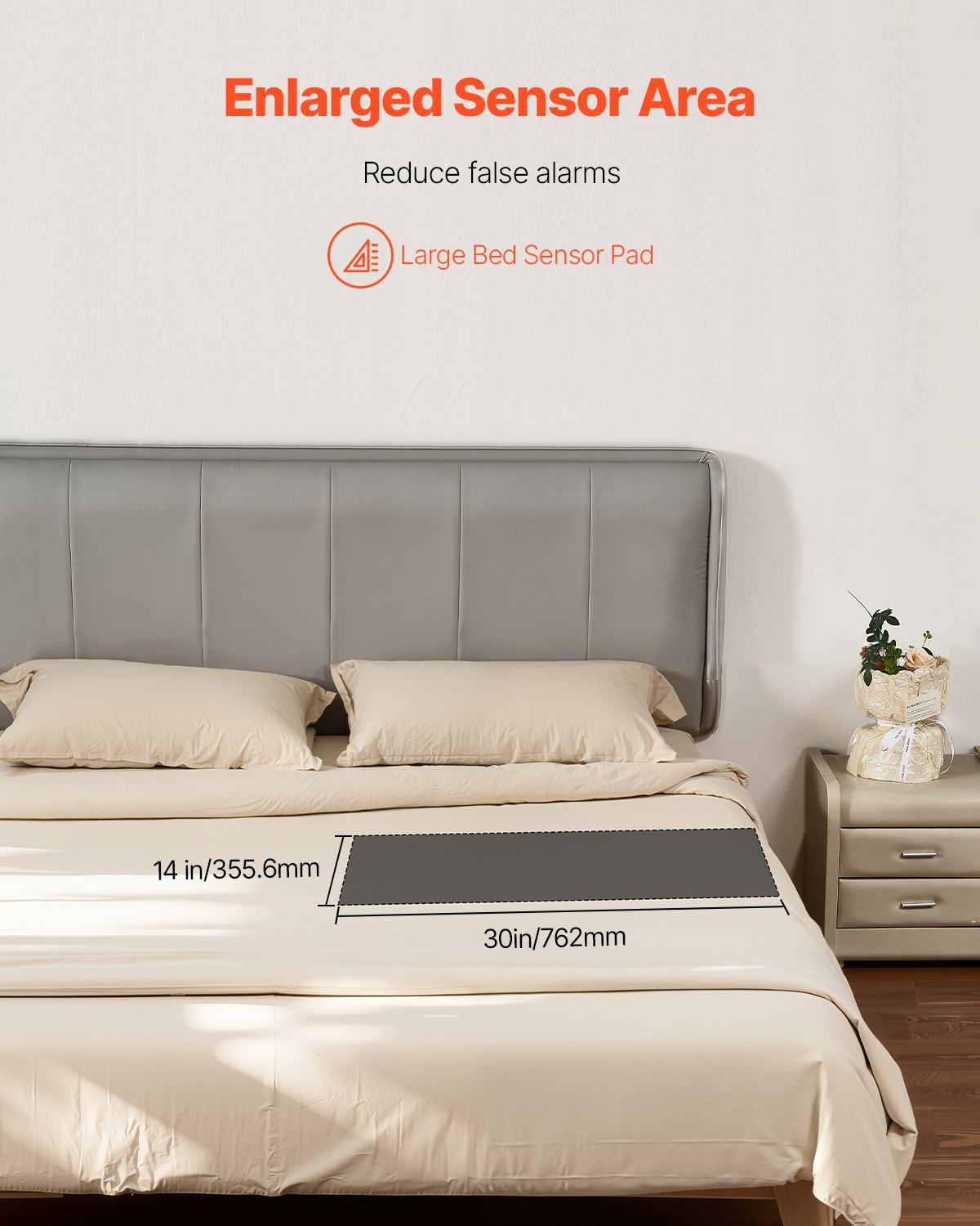 Bed Alarm System for Elderly - 14x30" Wireless Sensor Pad with Pager for Fall Prevention