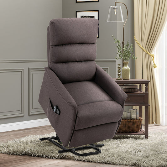 Power Lift Recliner Chair - Remote Control, Linen Fabric, Brown