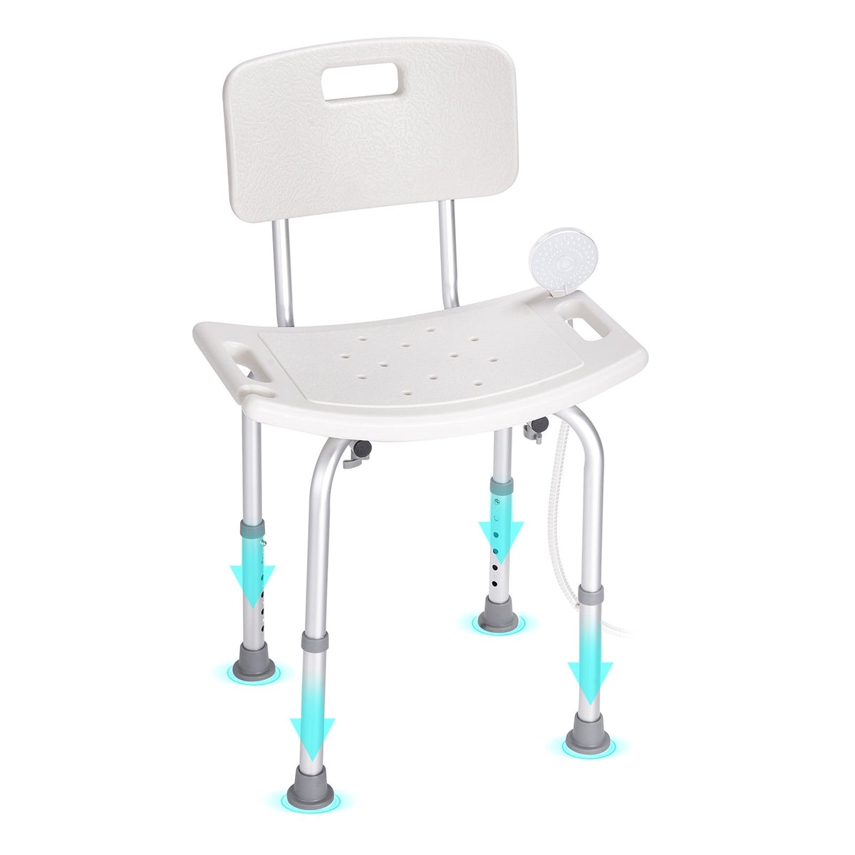 Shower Chair with Back - Adjustable Height Bath Seat, 350 lbs Capacity, Non-Slip