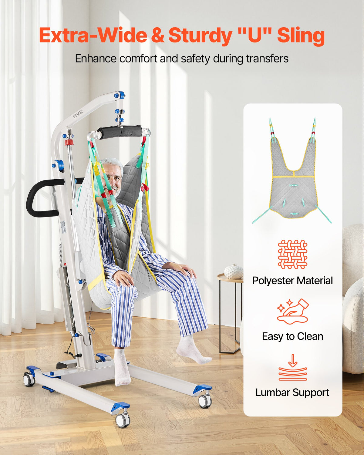 Electric Patient Lift, Folding Patient Transfer Lift With U-Shaped Sling, Height & Width Adjustable Medical Transfer Assist With 4 Wheels & Handle Controller For Disabled Bedridden, 400LBS