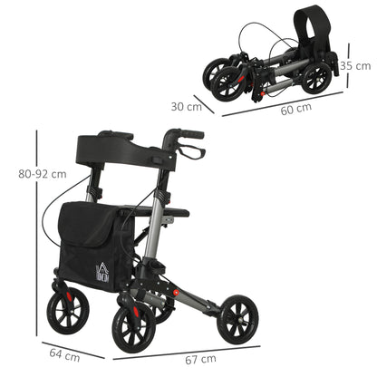 4-Wheel Rollator Walker with Seat and Back - Foldable, 300 lbs Capacity, Dual Brakes
