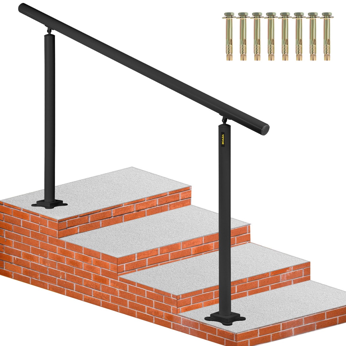 Outdoor Stair Railing Kit - 5 ft Adjustable Handrail for 0-5 Steps, Black Aluminum