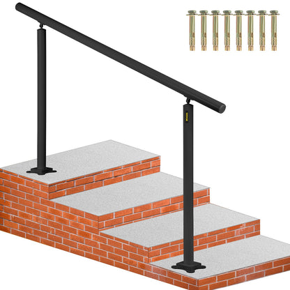 Outdoor Stair Railing Kit - 5 ft Adjustable Handrail for 0-5 Steps, Black Aluminum