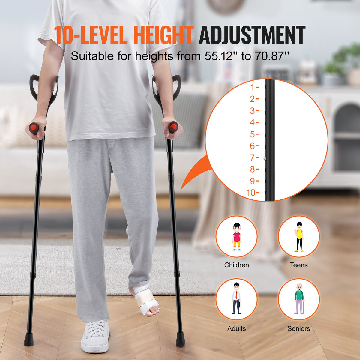 Forearm Crutches For Adults, Folding Walking Forearm Crutches With 10-Level Adjustable Height, Lightweight Aluminum Medical Crutches With Open Cuff For Leg Injury Surgery Disabled, 1 Pair 350LBS