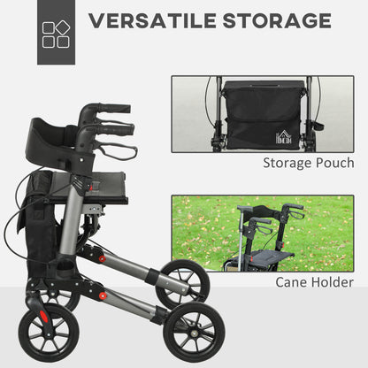 4-Wheel Rollator Walker with Seat and Back - Foldable, 300 lbs Capacity, Dual Brakes