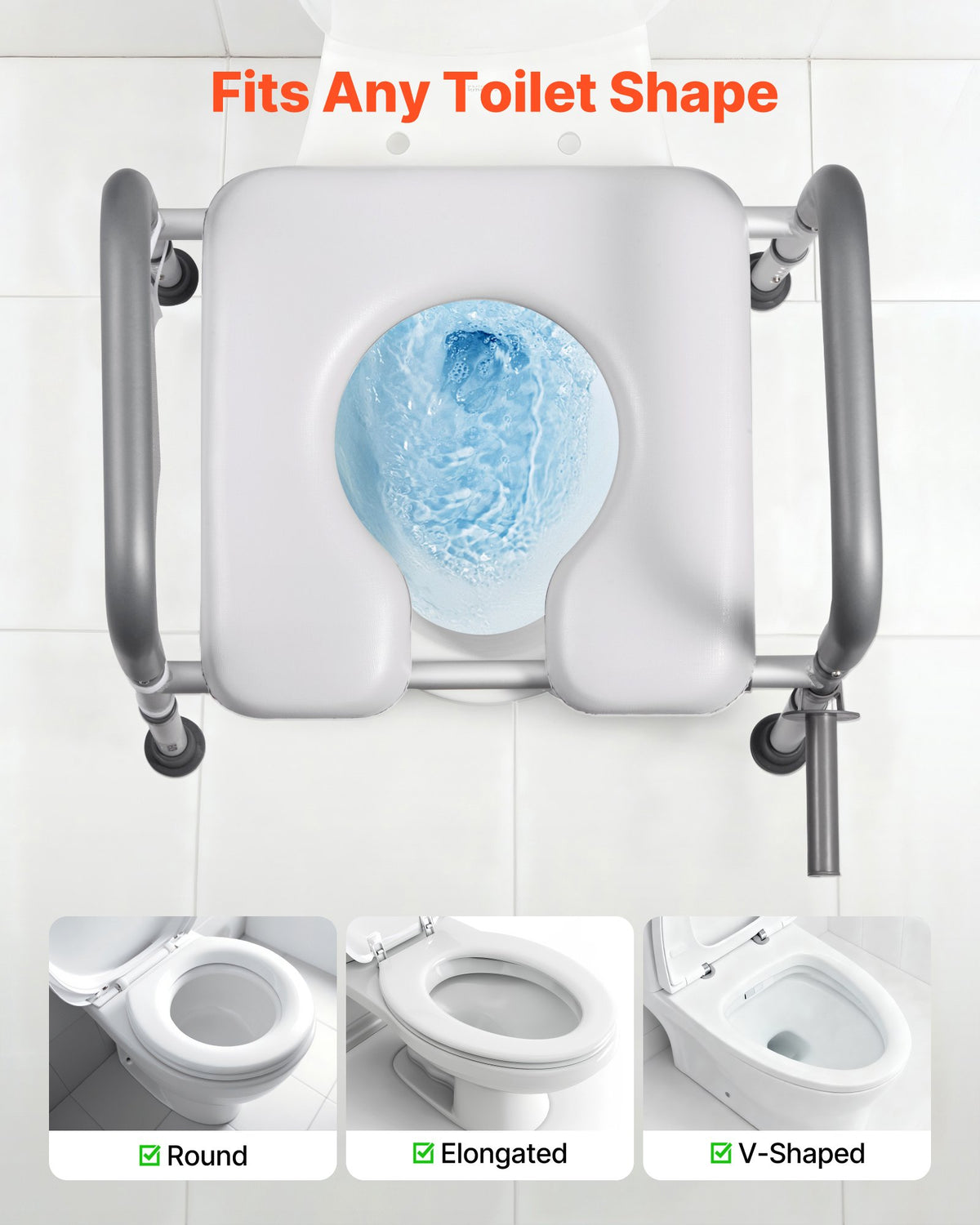 Raised Toilet Seat with Arms - Adjustable Height & Width, 400 lbs Capacity, Padded