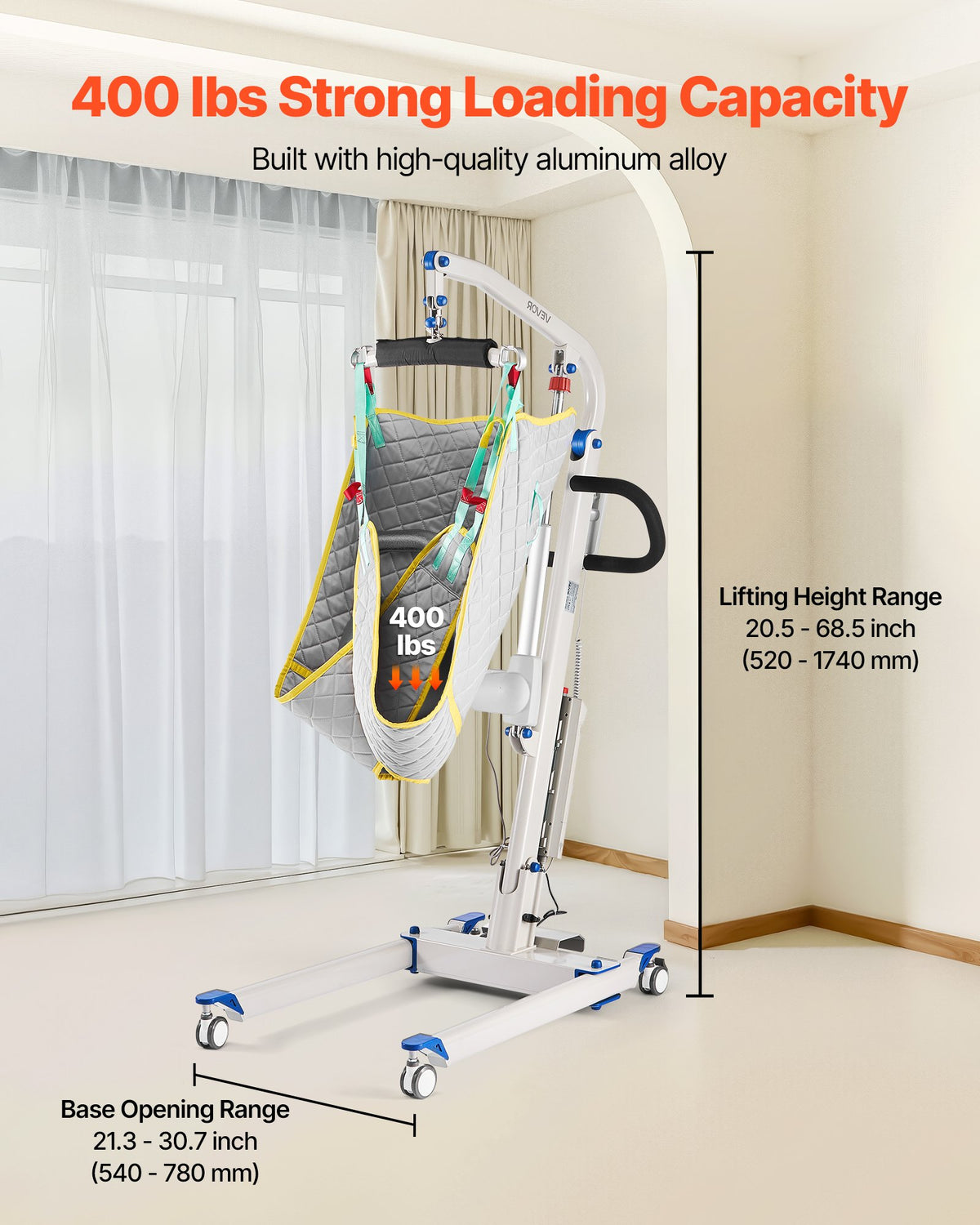Electric Patient Lift, Folding Patient Transfer Lift With U-Shaped Sling, Height & Width Adjustable Medical Transfer Assist With 4 Wheels & Handle Controller For Disabled Bedridden, 400LBS