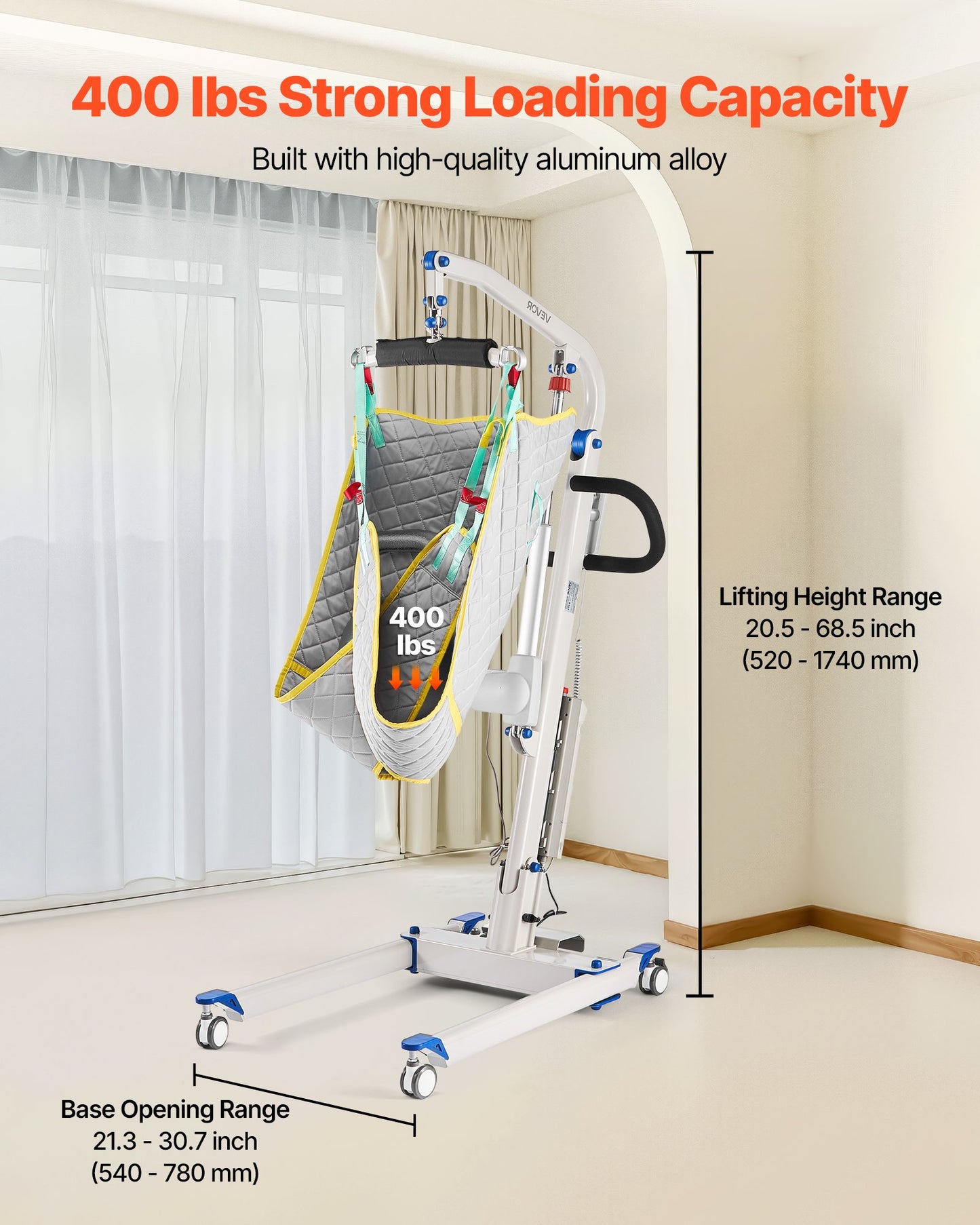 Electric Patient Lift, Folding Patient Transfer Lift With U-Shaped Sling, Height & Width Adjustable Medical Transfer Assist With 4 Wheels & Handle Controller For Disabled Bedridden, 400LBS