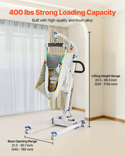 Electric Patient Lift, Folding Patient Transfer Lift With U-Shaped Sling, Height & Width Adjustable Medical Transfer Assist With 4 Wheels & Handle Controller For Disabled Bedridden, 400LBS