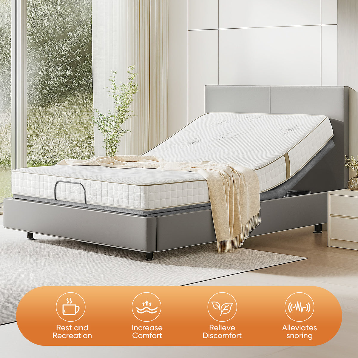 Adjustable Electric Bed Frame with Wireless Remote - Full Function Mobility Bed