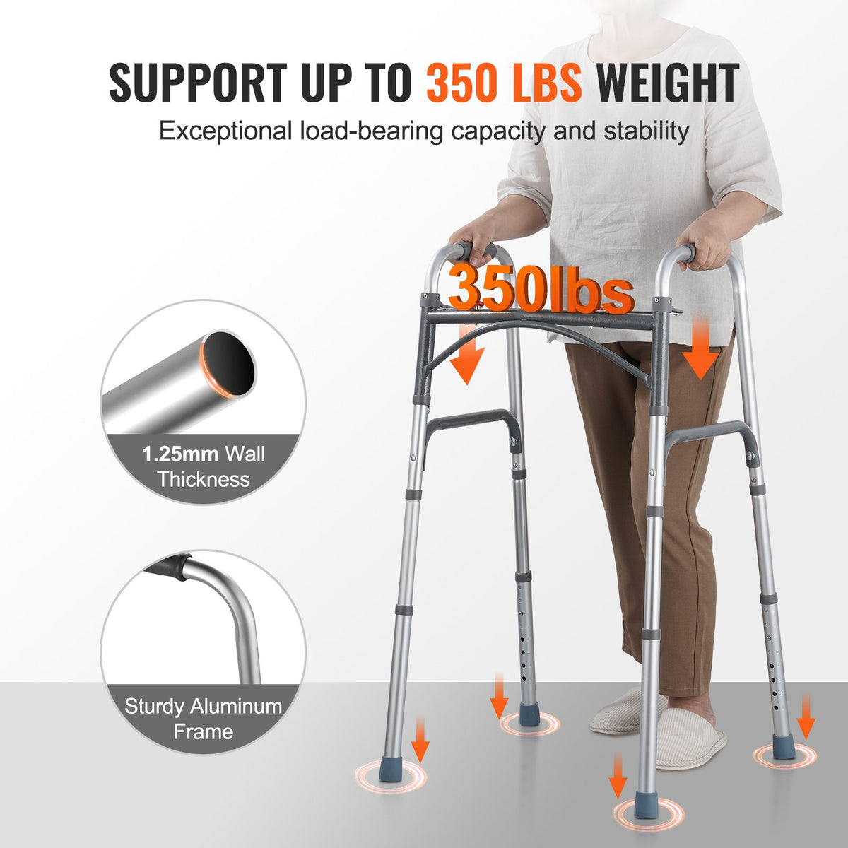 Folding Walker Aluminum Mobility Walker Aid With Adjustable Height 350LBS