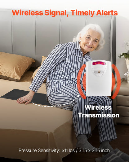 Bed Alarm System for Elderly - 14x30" Wireless Sensor Pad with Pager for Fall Prevention