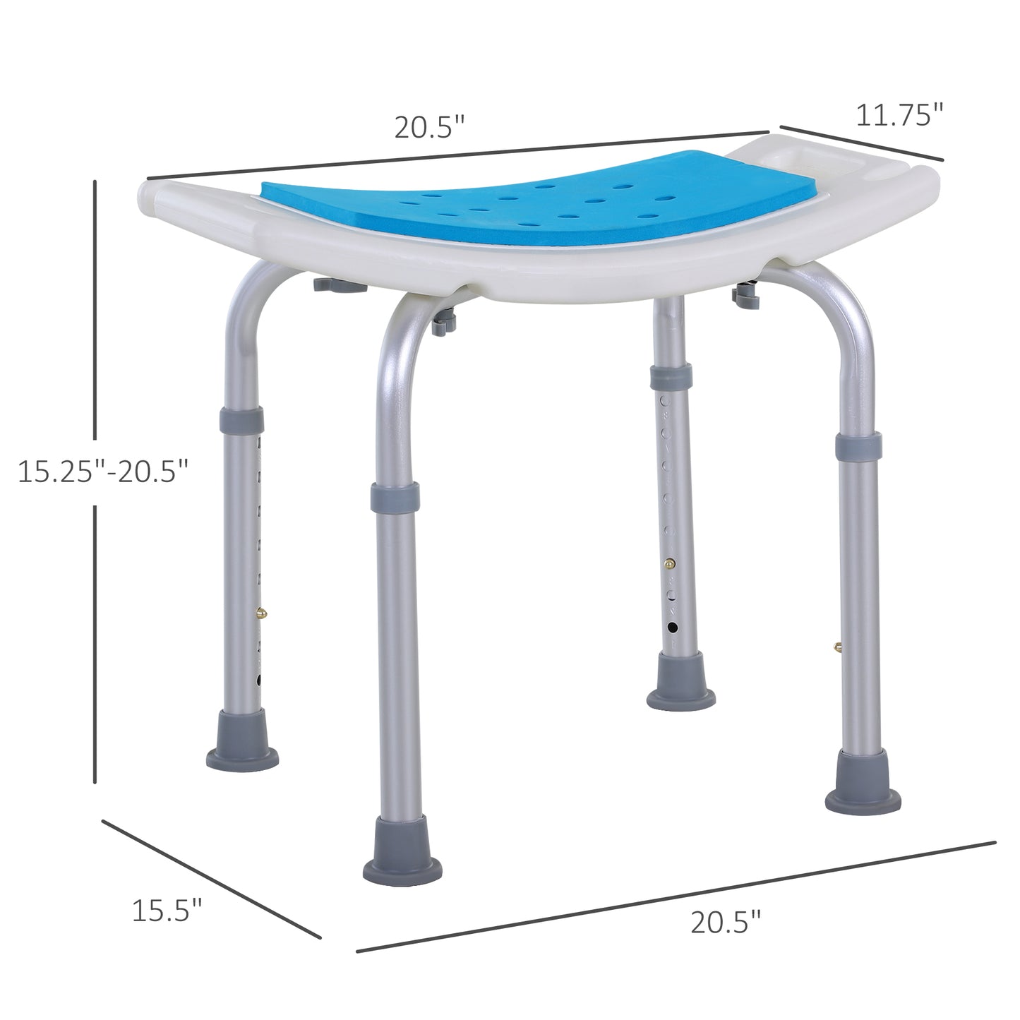 Adjustable Shower Stool with Handles - 6-Level Height, 300 lbs Capacity, Non-Slip