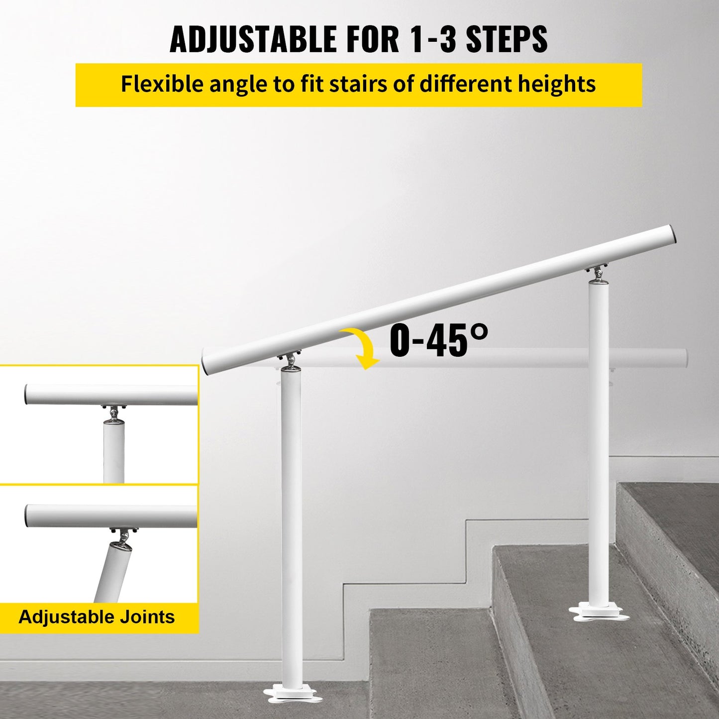 Outdoor Stair Railing Kit - 3 ft Adjustable Handrail for 1-3 Steps, 165 lbs Capacity