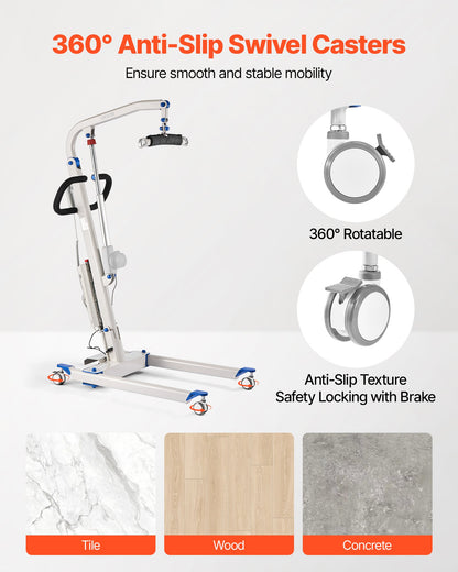 Electric Patient Lift, Folding Patient Transfer Lift With U-Shaped Sling, Height & Width Adjustable Medical Transfer Assist With 4 Wheels & Handle Controller For Disabled Bedridden, 400LBS