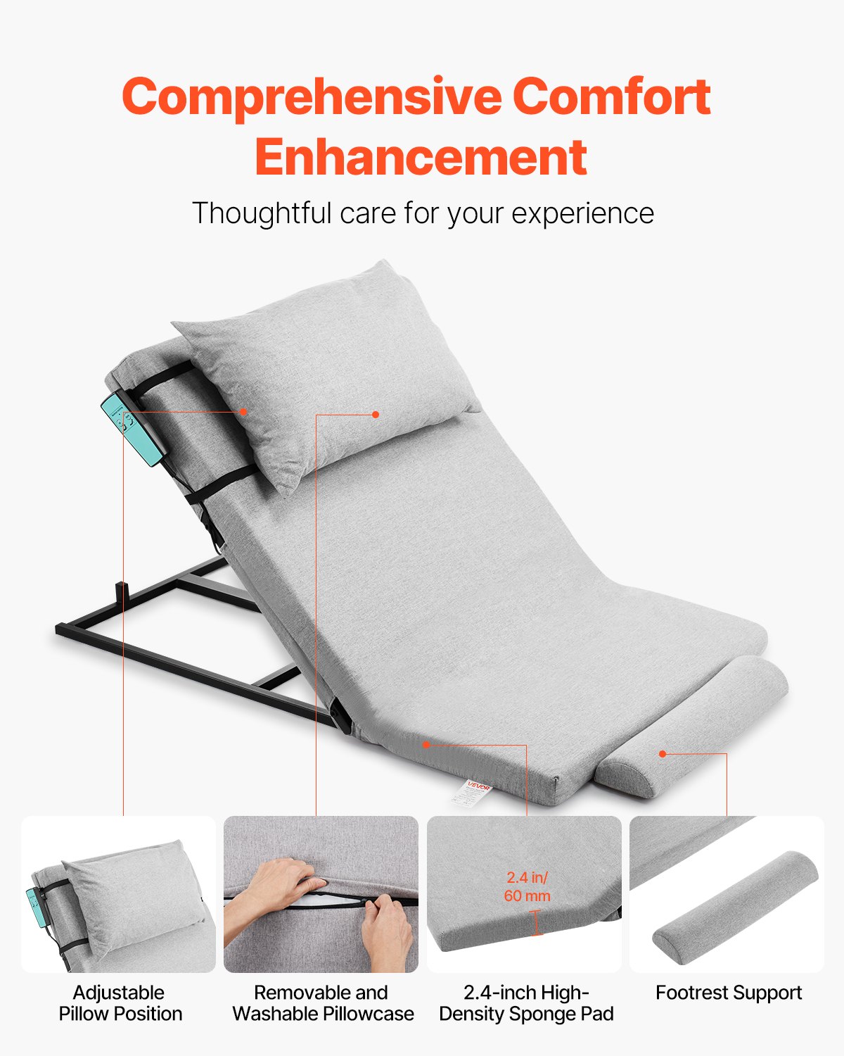 Electric Lifting Backrest for Bed - 300 lbs Capacity, 4-68° Adjustable with Headrest & Legrest