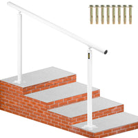 Outdoor Stair Railing Kit - 5 ft Adjustable Handrail for 0-5 Steps, White Aluminum