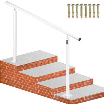 Outdoor Stair Railing Kit - 5 ft Adjustable Handrail for 0-5 Steps, White Aluminum