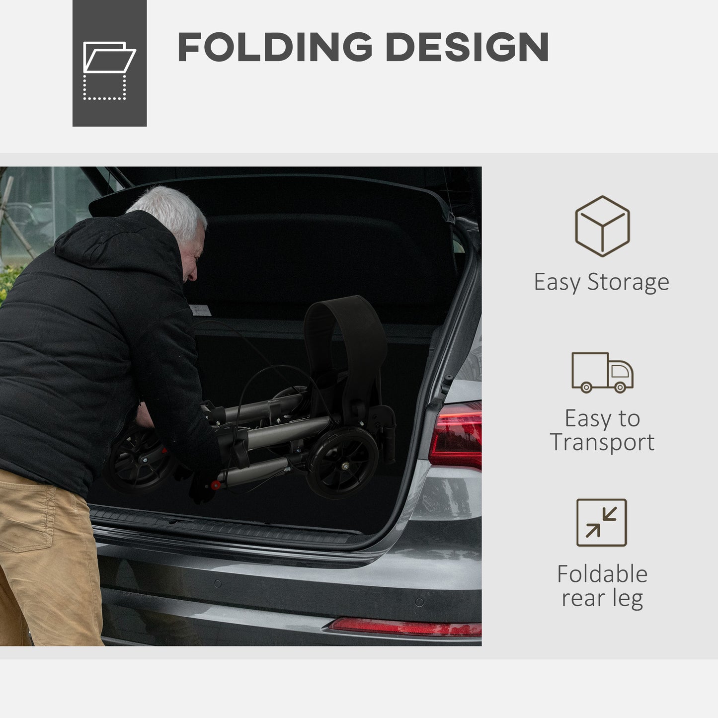 4-Wheel Rollator Walker with Seat and Back - Foldable, 300 lbs Capacity, Dual Brakes