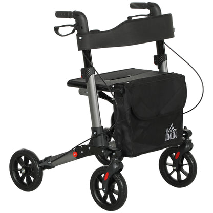 4-Wheel Rollator Walker with Seat and Back - Foldable, 300 lbs Capacity, Dual Brakes