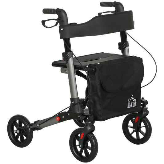 4-Wheel Rollator Walker with Seat and Back - Foldable, 300 lbs Capacity, Dual Brakes