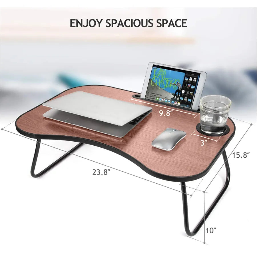 Portable Lap Desk for Bed - Foldable Laptop Stand with Cup Holder