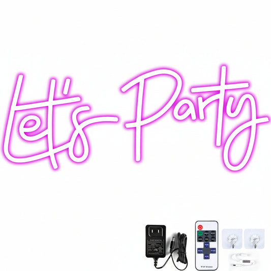 Let's Party Neon Sign 23"x10" - LED Wall Decor With Remote