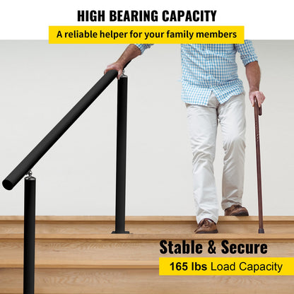 Outdoor Stair Railing Kit - 3 ft Adjustable Handrail for 1-3 Steps, Black Aluminum