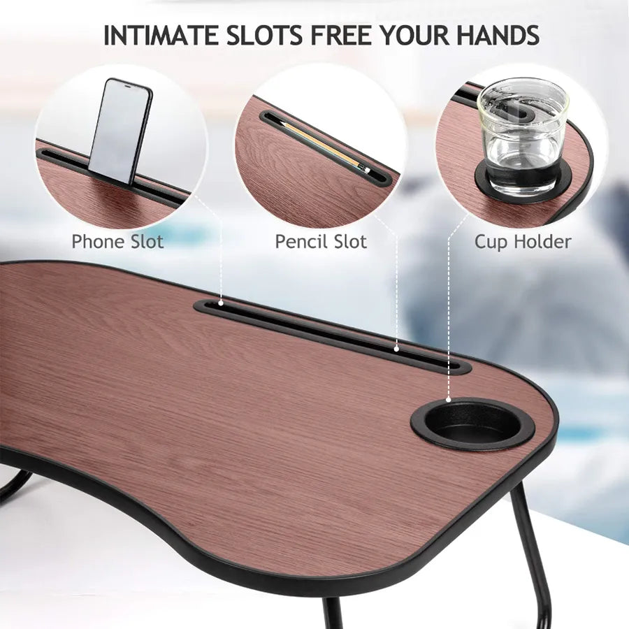 Portable Lap Desk for Bed - Foldable Laptop Stand with Cup Holder