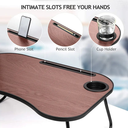 Portable Lap Desk for Bed - Foldable Laptop Stand with Cup Holder