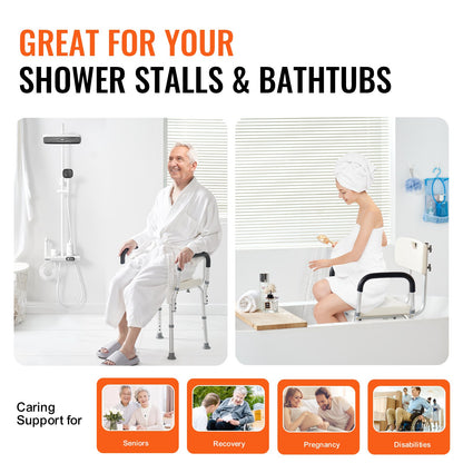 Shower Chair with Back - Adjustable Height Bath Seat, 350 lbs Capacity, Non-Slip